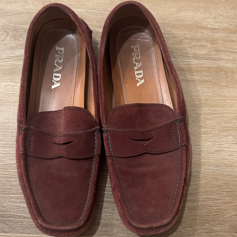 Prada Men's Deep Red Suede Slip-Ons - Picture 4 of 5